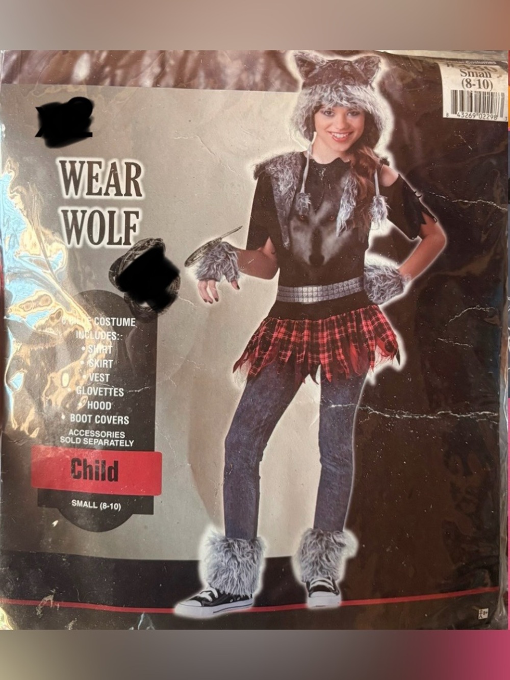 Wear Wolf Kids Costume - Gray Faux Fur Hood & Cuffs small 8-10 size